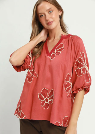 Umgee Autumn Bloom Embroidered Top