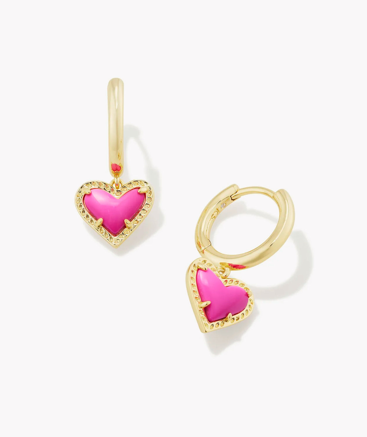 Ari Heart Gold Huggie Earrings in Neon Pink