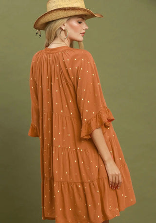 Umgee Golden Hour Metallic Dot Tiered Dress