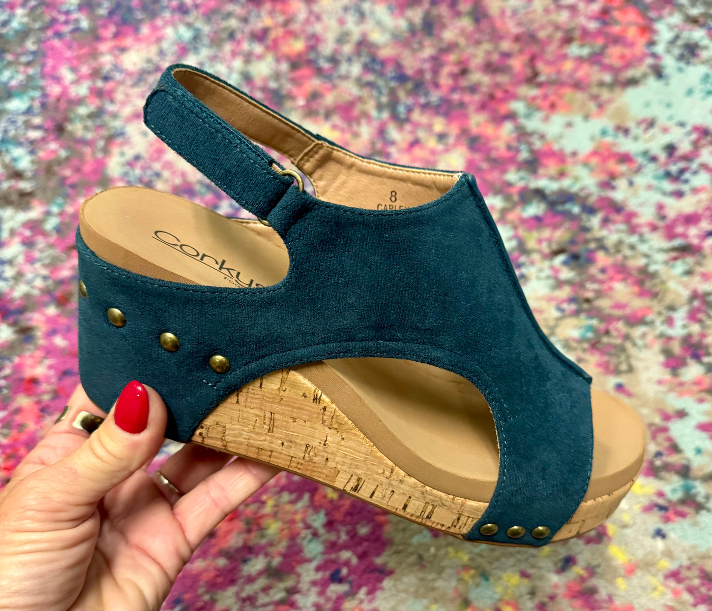 Corky's Carley Wedge Sandals Teal Faux Suede