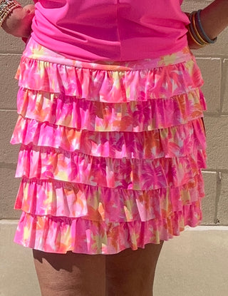 LuLu B Pink Palm Tree Cha Cha Skort