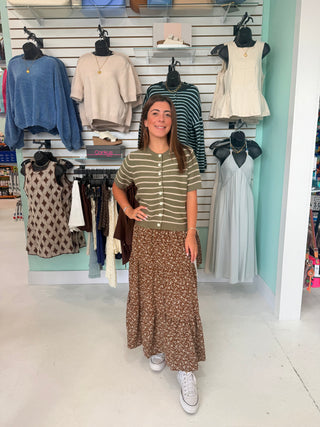 Smocked Floral Tiered Midi Skirt