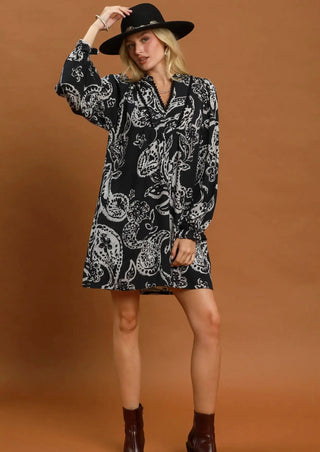 Umgee Midnight Paisley Lace Trim Dress