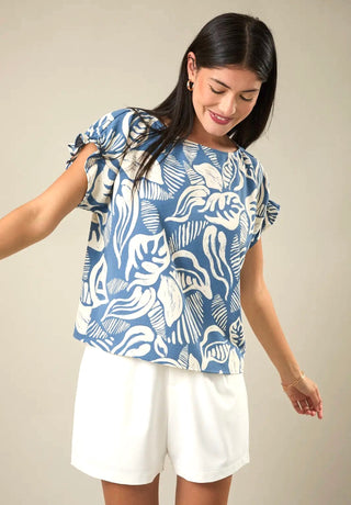 Blue Bay Ruffle Sleeve Top