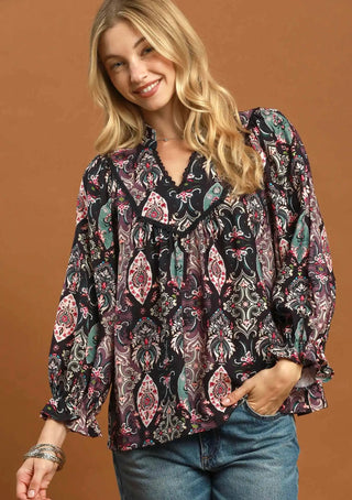 Umgee Midnight Mosaic Paisley Blouse