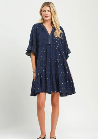 Umgee Golden Hour Metallic Dot Tiered Dress
