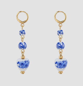 Drop Ceramic Ball Heart Earrings