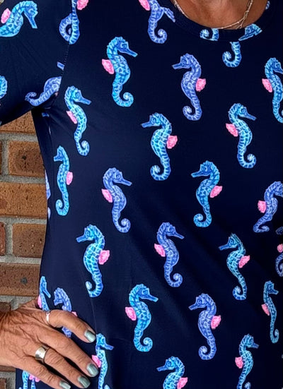 LuLu B Seahorse Navy Ruffle Trim Dress