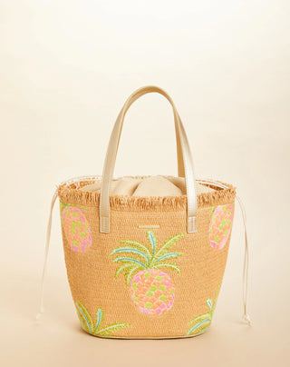 Spartina Straw Tote Flamingo Pineapple