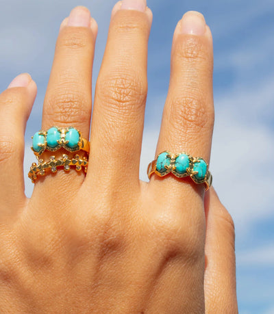 Daphne Gold Band Ring in Variegated Turquoise Magnesite