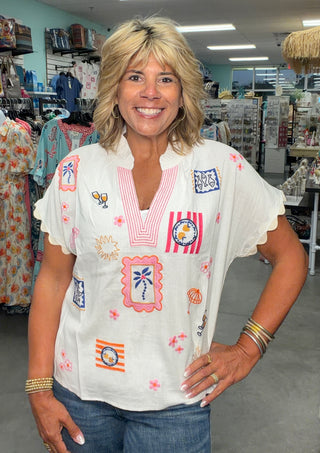 On Vacay Embroidery Detail Top