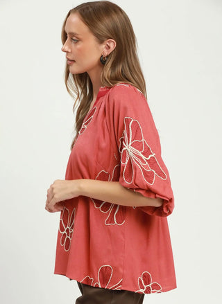 Umgee Autumn Bloom Embroidered Top