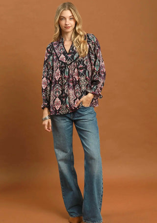Umgee Midnight Mosaic Paisley Blouse
