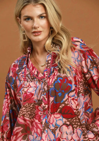 Umgee Painted Petals Smocked Blouse