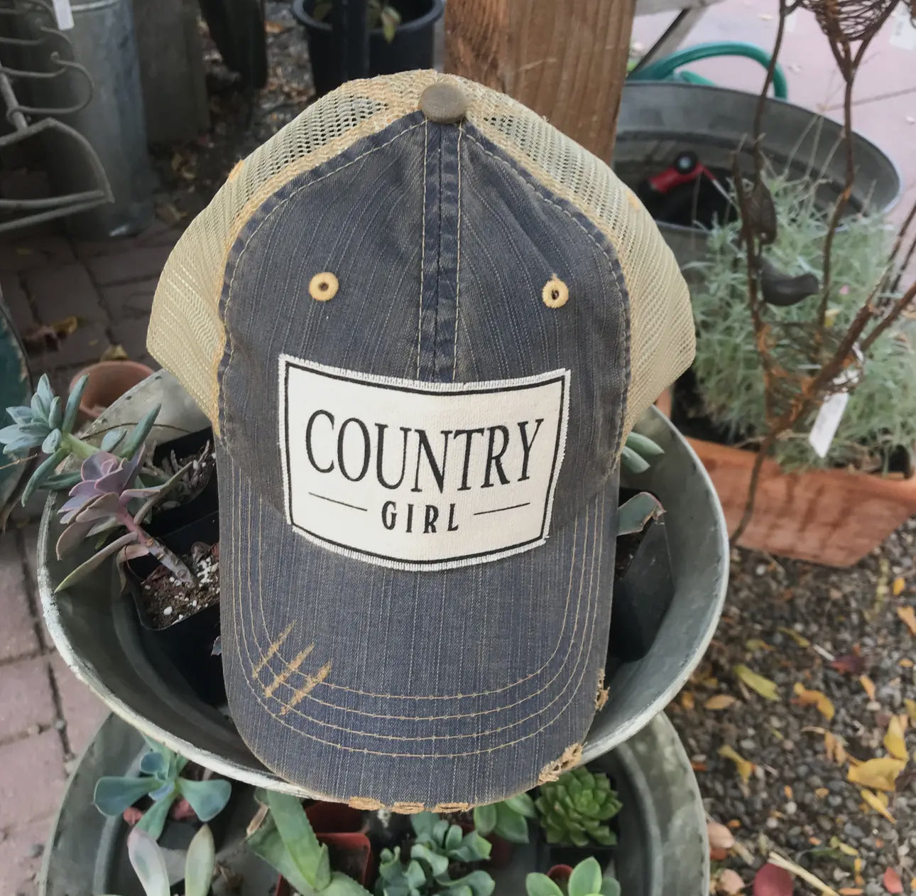 Country Girl Distressed Trucker Cap