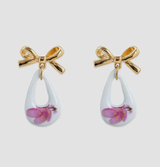 Bow Drop Ceramic Teardrop Earrings