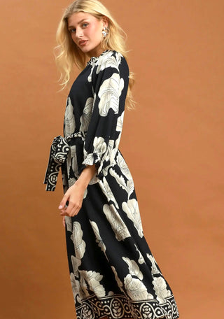 Umgee Midnight Garden Border Print Midi Dress