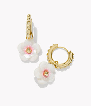 Deliah Convertible Gold Huggie Earrings in Iridescent Pink and White