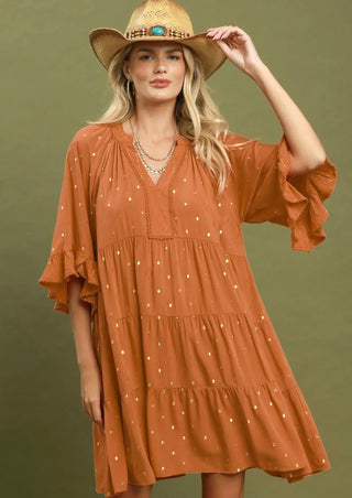 Umgee Golden Hour Metallic Dot Tiered Dress