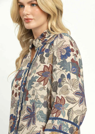 Umgee Vintage Garden Ruffle Neck Blouse