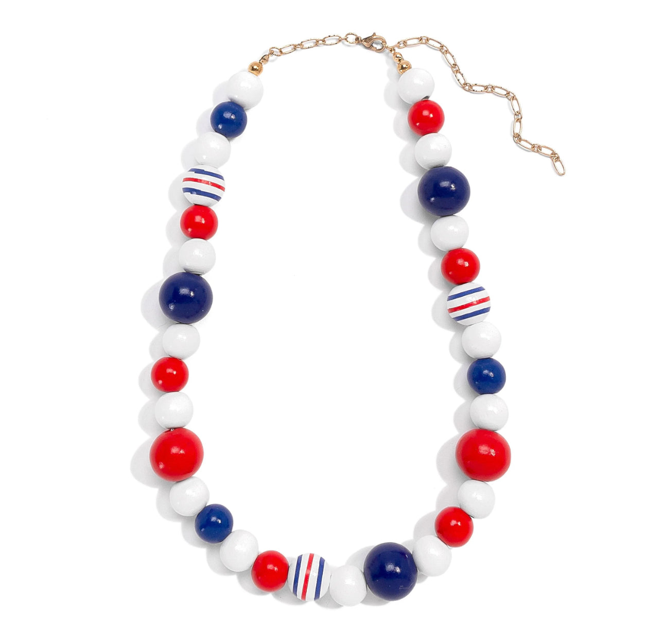 Red, White and Blue Wood Beaded Americana Necklace
