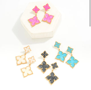 Linked Resin Enamel Swirl Clover Drop Earrings