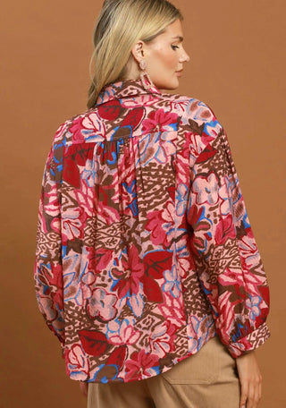 Umgee Painted Petals Smocked Blouse