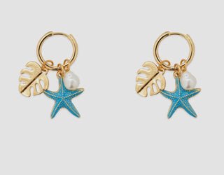 Blue Starfish Sea Life Charm Hoop Earrings