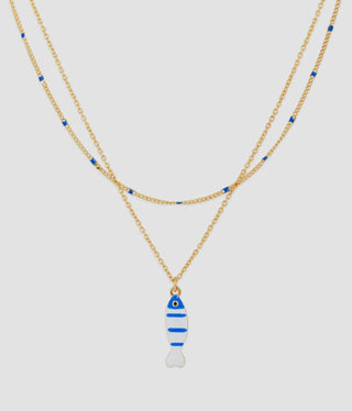 Layered Sea Life Marine Blue Fish Charm Necklace