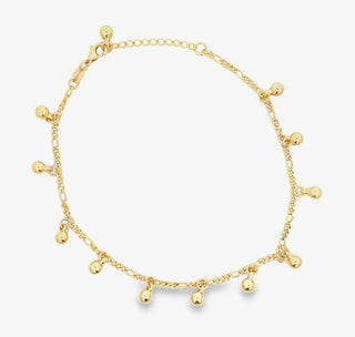 18K Gold Filled Dangly Beaded Charm Anklet - Tarnish Resistant