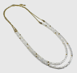 Iridescent Glass Beaded Chain Double Strand Line Necklace