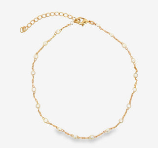 Pearl Bead Cable Link Anklet - Tarnish Resistant