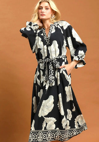 Umgee Midnight Garden Border Print Midi Dress