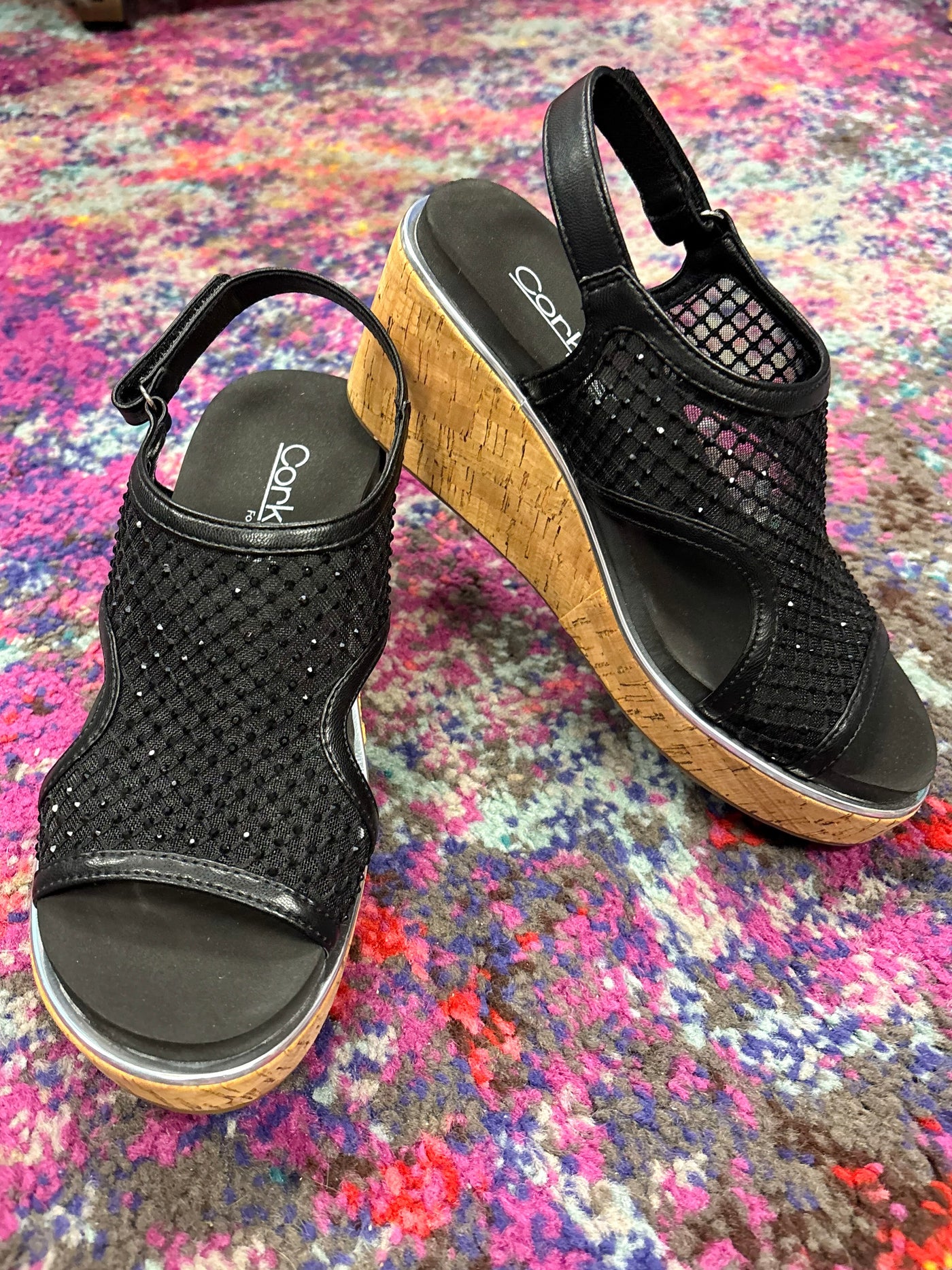 Corky's Carley Wedge Sandals Black Mesh