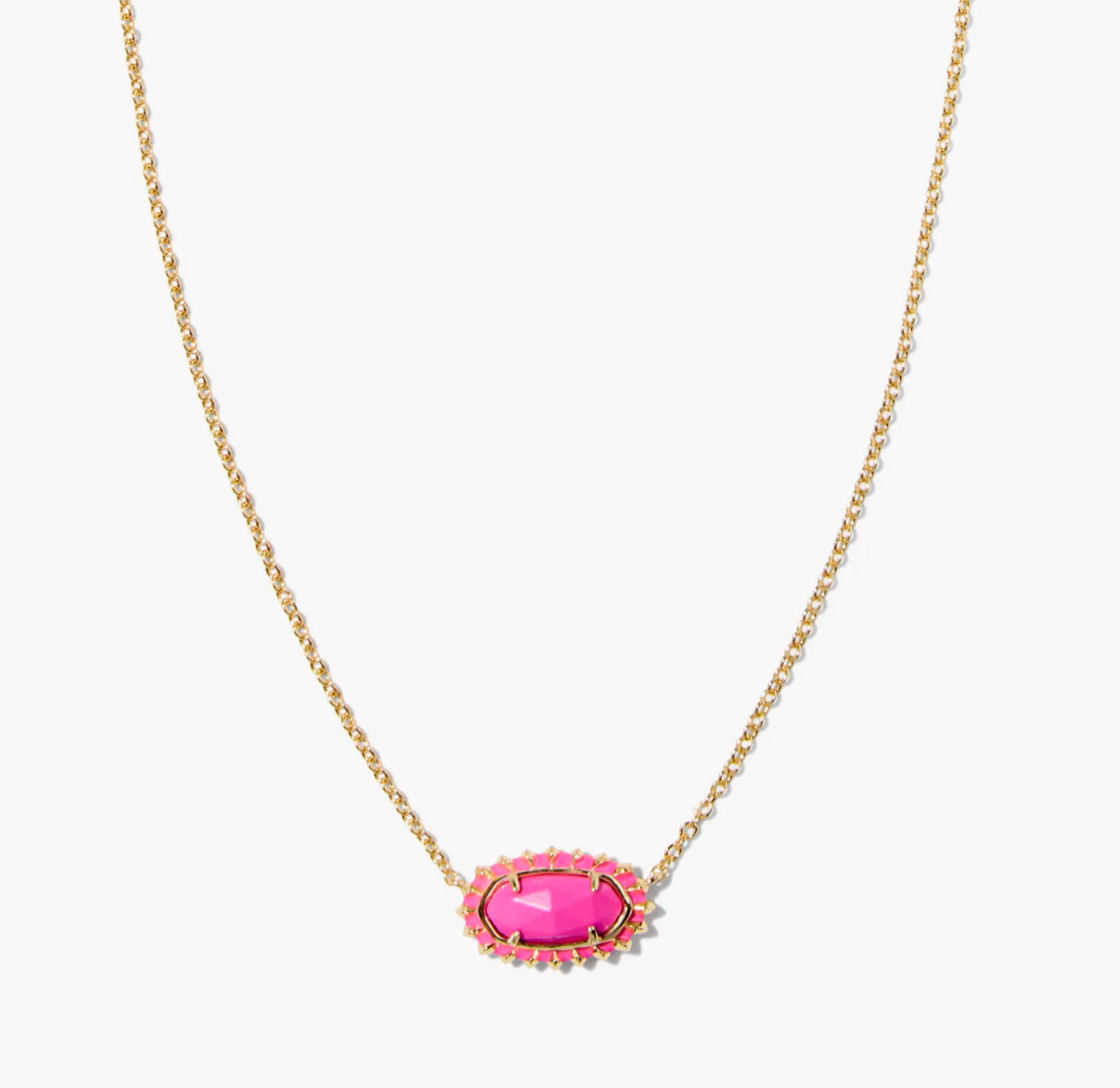 Elisa Gold Color Burst Frame Pendant Necklace Neon Pink