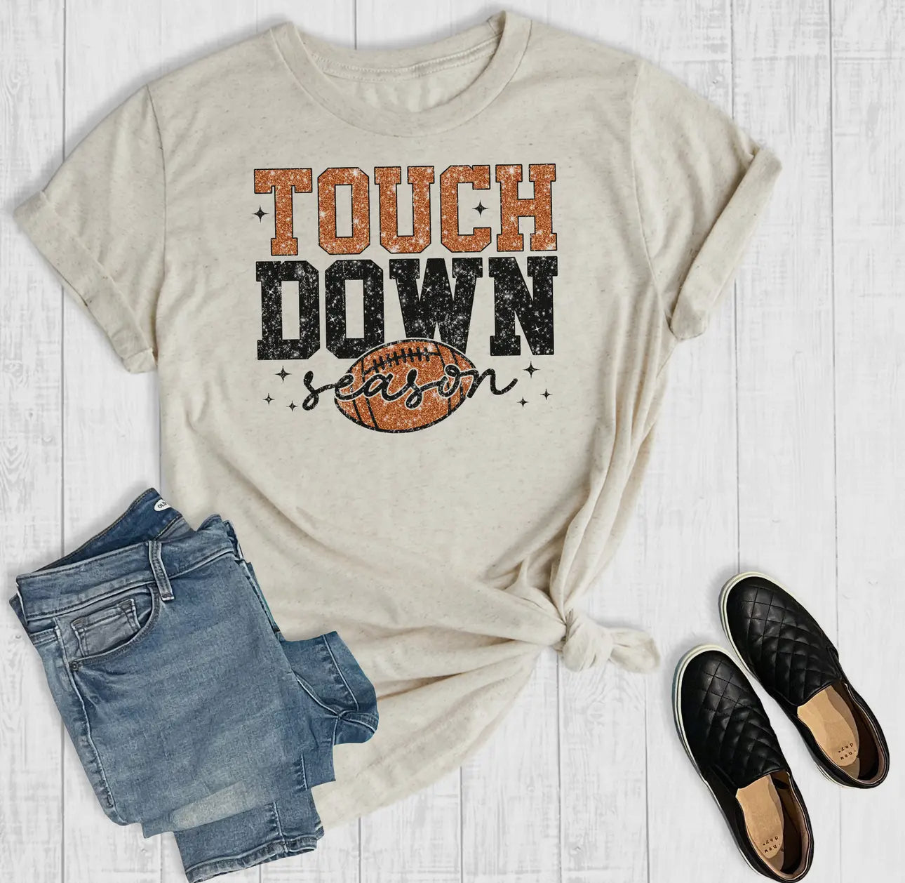 Football Touchdown Season Faux Glitter Graphic Tee