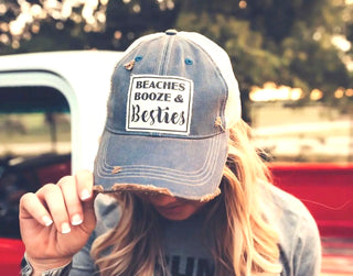 Beaches, Booze & Besties Distressed Trucker Cap