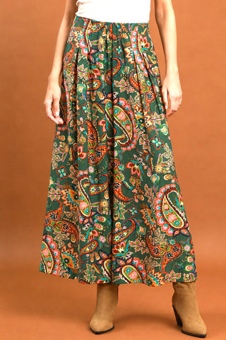 Umgee Paisley Print Embroidered Wide Leg Pants
