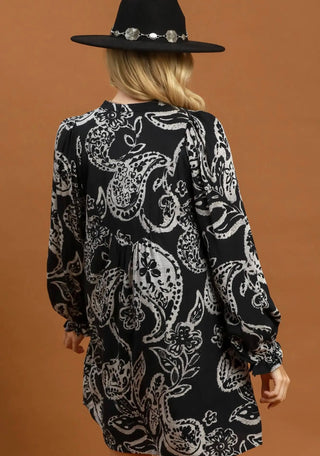 Umgee Midnight Paisley Lace Trim Dress