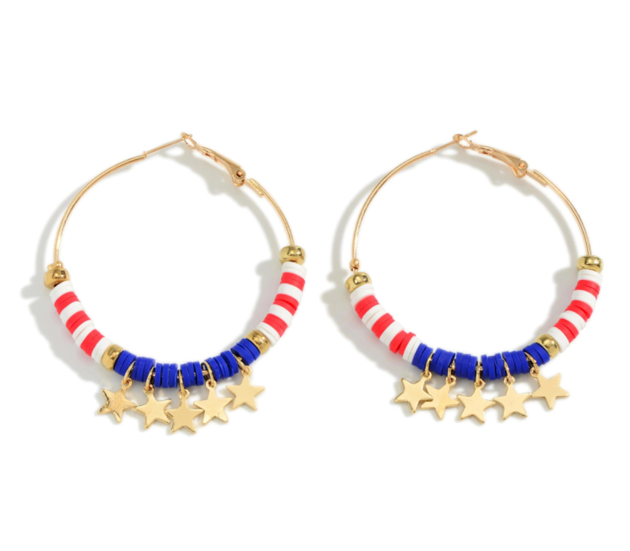 Red White and Blue Heishi Bead Hoop Earrings