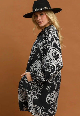 Umgee Midnight Paisley Lace Trim Dress