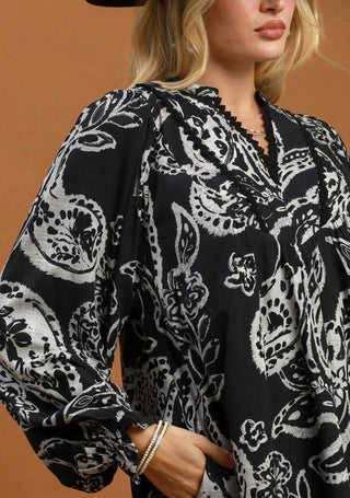 Umgee Midnight Paisley Lace Trim Dress