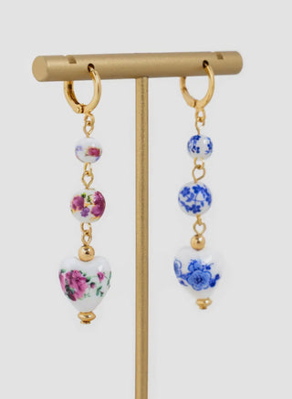 Drop Ceramic Ball Heart Earrings