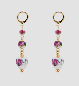 Drop Ceramic Ball Heart Earrings