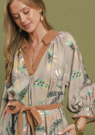 Umgee Secret Garden Floral Belted Midi Dress