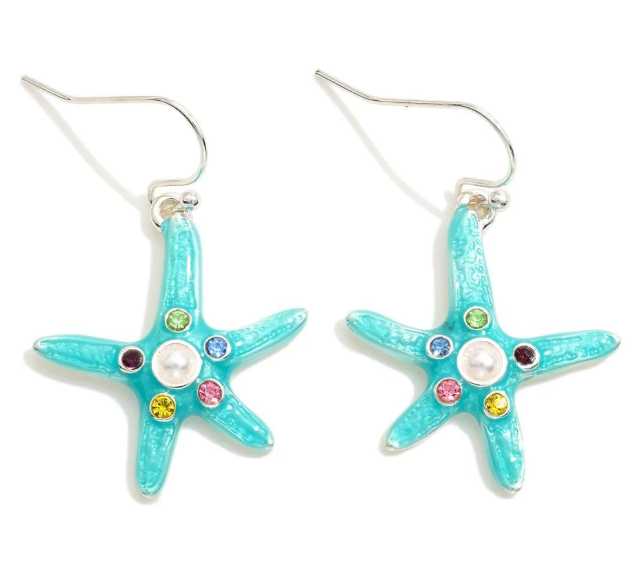 Starfish Drop Earrings Featuring Rhinestone & Pearl Details