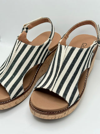 Corkys Carly Black Stripe Wedges