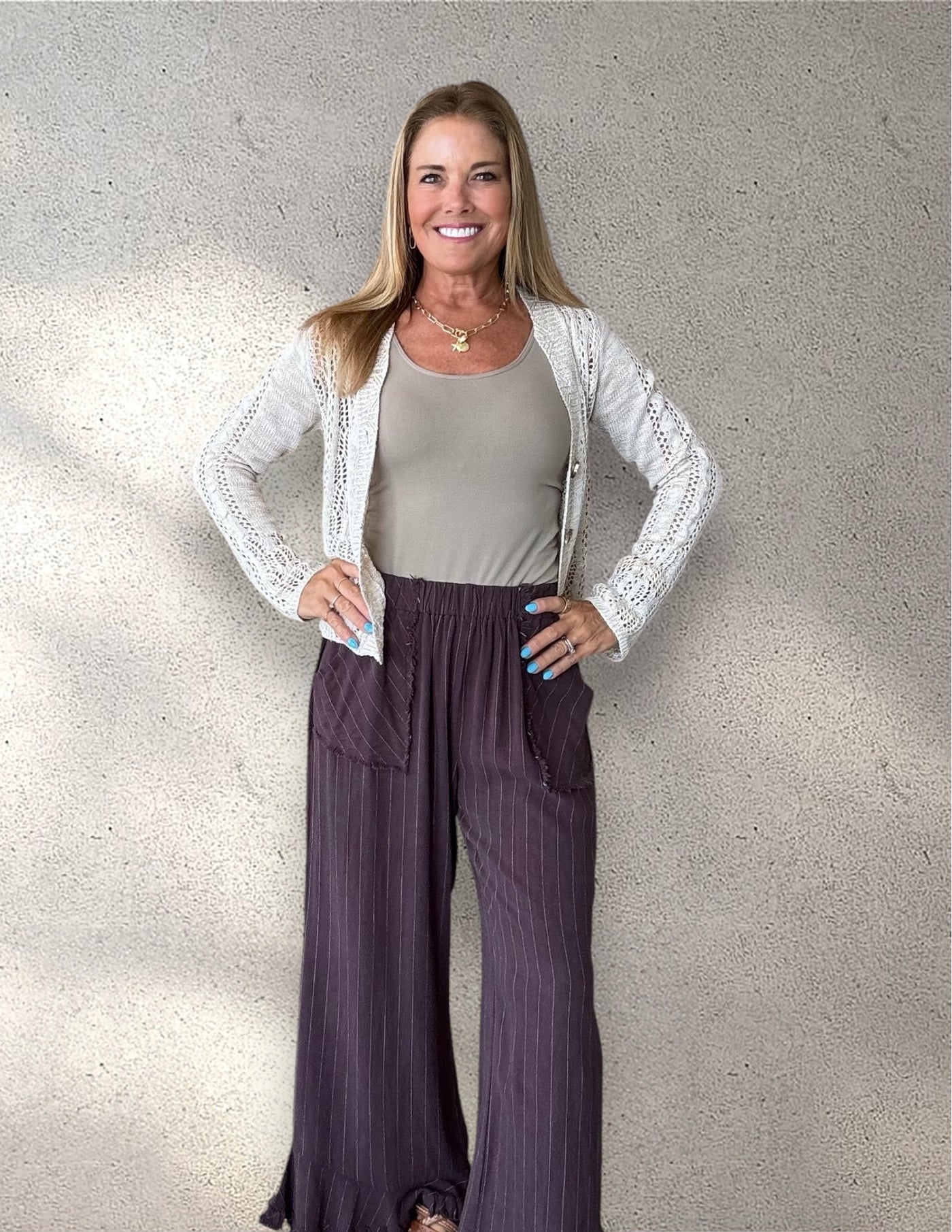 Umgee Linen Stripe Pant