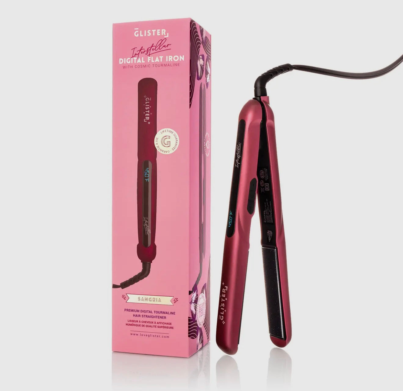 Glister 1.25" Digital Tourmaline Flat Iron Sangria w/ Display
