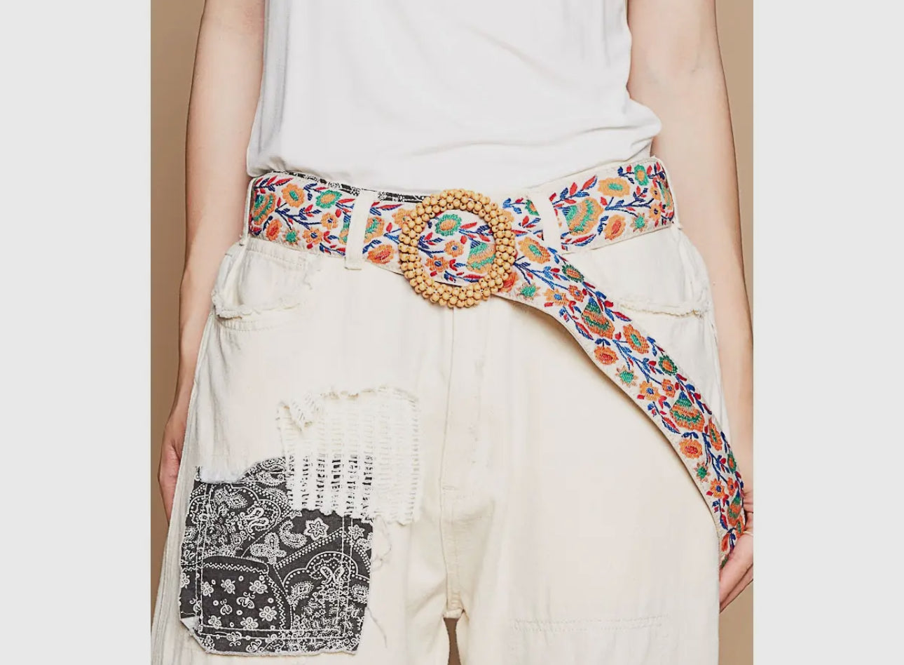 Beaded Circle Floral Belt by Pol